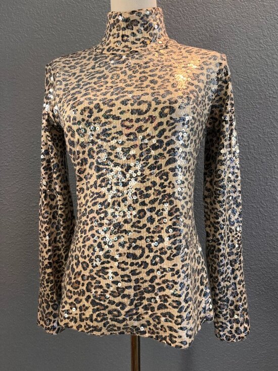 Boston Proper Sweaters - BOSTON PROPER LEOPARD SEQUIN LONG SLEEVE TURTLENECK SWEATER- EUC  SIZE SMALL